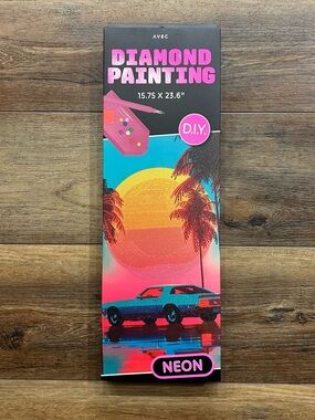 Avec DIY Neon Diamond Painting Kit Retro Car Sunset Palm Trees 15.75" x 23.6"